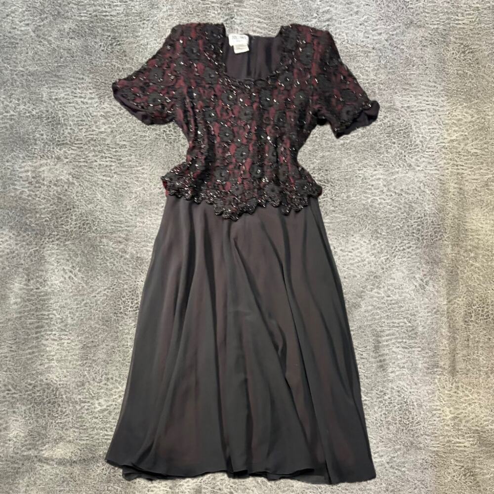 Vintage Embellished Black and Red Brilliante Maxi Gown